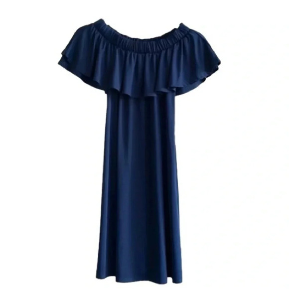 Rachel Roy Ruffled Shift Dress Off the shoulder Navy Women’s size XS NWT Stretch - Picture 3 of 13